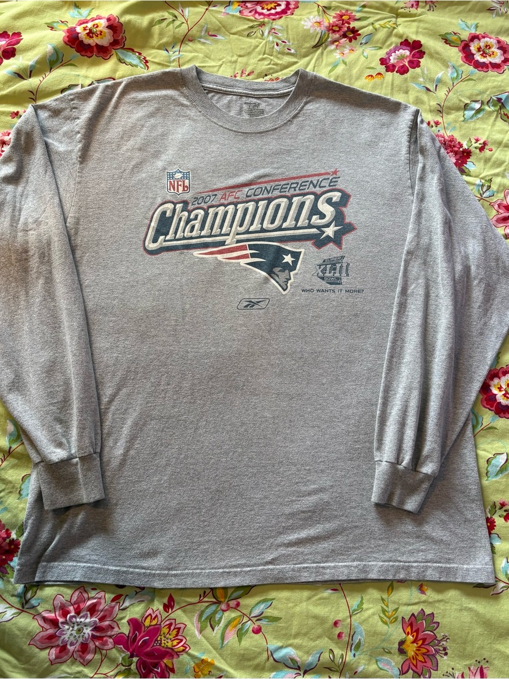 New England Patriots x Reebok 2007 AFC Champions Long Sleeve tee XL 28x25 GUC